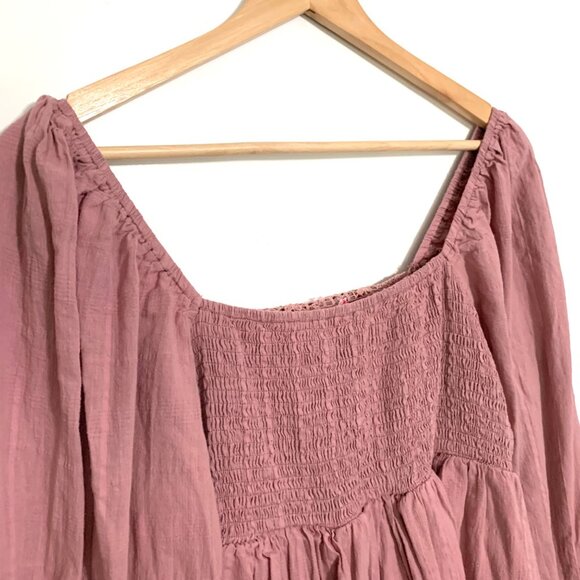 Pink Lily Mauve Long Sleeve Smocked Mini Dress Small Babydoll Milkmaid Boho - Picture 10 of 13